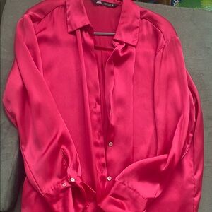 Zara pink silk button shirt